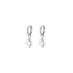 Diamanté Pearls Bridal Huggies Silver